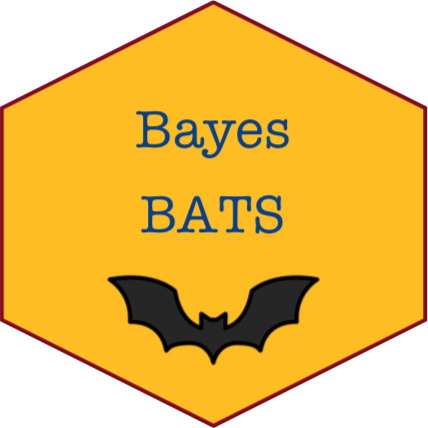 A hex logo colored yellow with maroon border. The logo reads Bayes BATS and has a bat icon.